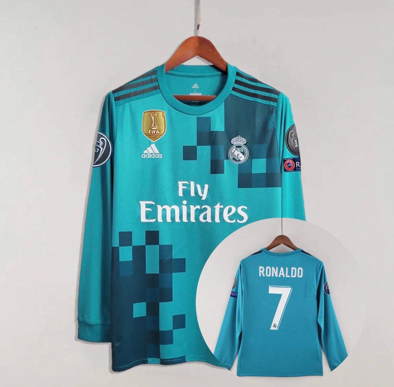 Real Madrid 2017-18 Ronaldo manga longa - azul
