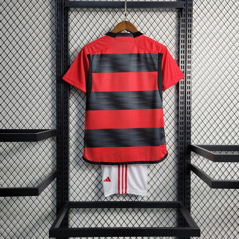 Kit Infantil Flamengo Home 23/24 Adidas Unissex - Vermelho e Preto