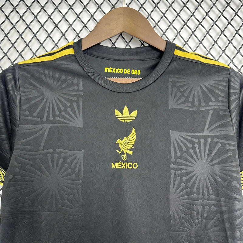 Camisa México Gold 25/26 - Torcedor Infantil Preta e Dourada