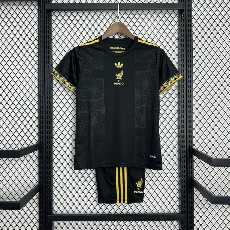 Camisa México Gold 25/26 - Torcedor Infantil Preta e Dourada