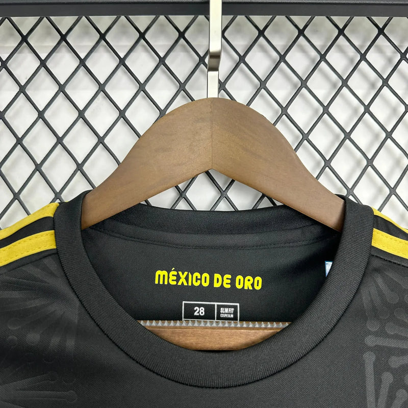 Camisa México Gold 25/26 - Torcedor Infantil Preta e Dourada